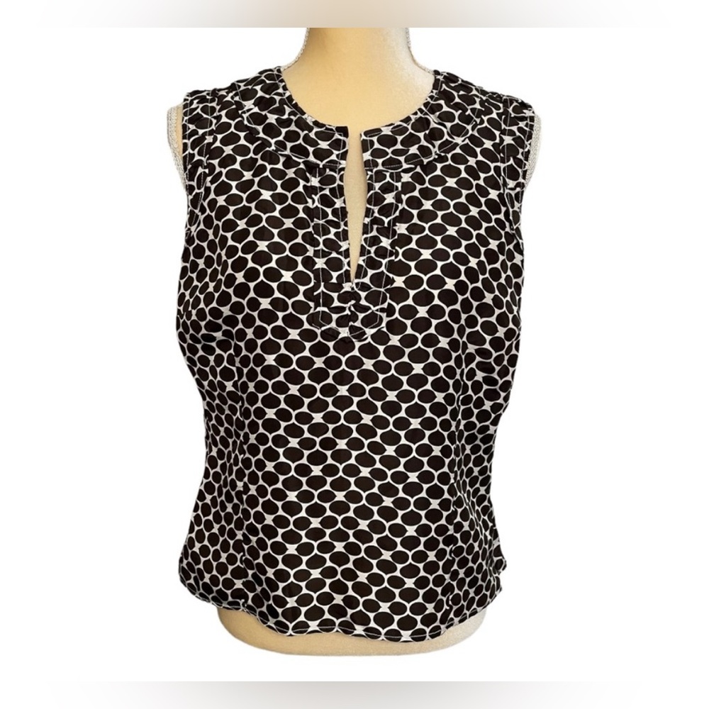 (A5) Talbots 100% Silk‎ Blouse 18W Brown White Polka Dot Sleeveless Split Neck